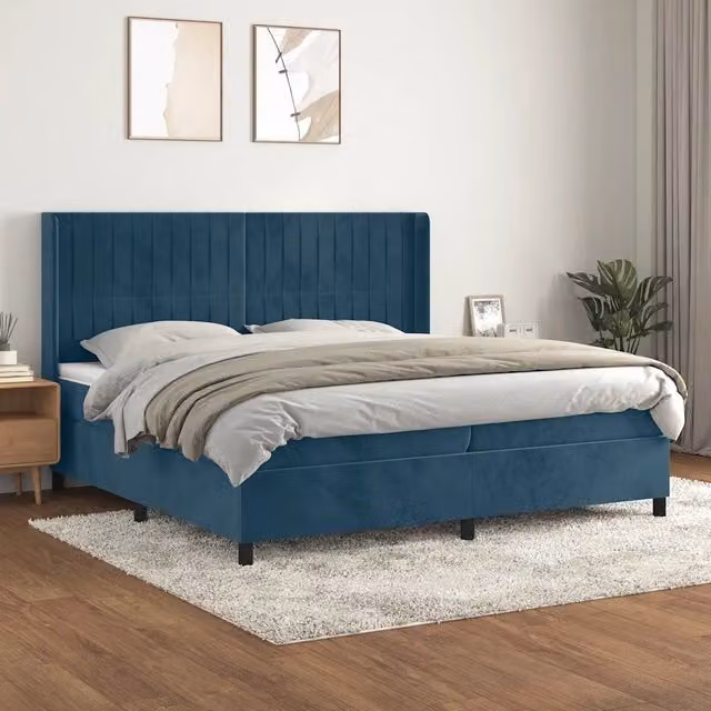 Letto Ibrido vidaXL con Struttura in Legno di Larice e Rivestimento in Velluto Blu e Bianco L/P/H: 200 x 203 x 128 cm