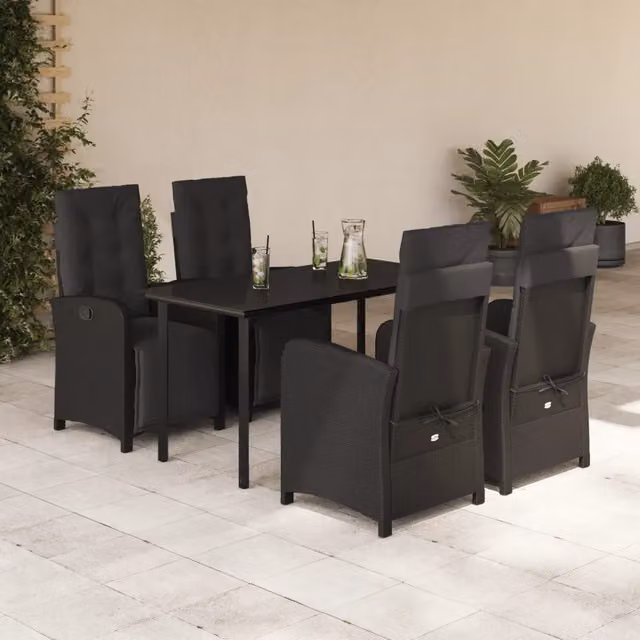 Set da Pranzo da Giardino 5 pz Nero con Cuscini in Polyrattan 3212537