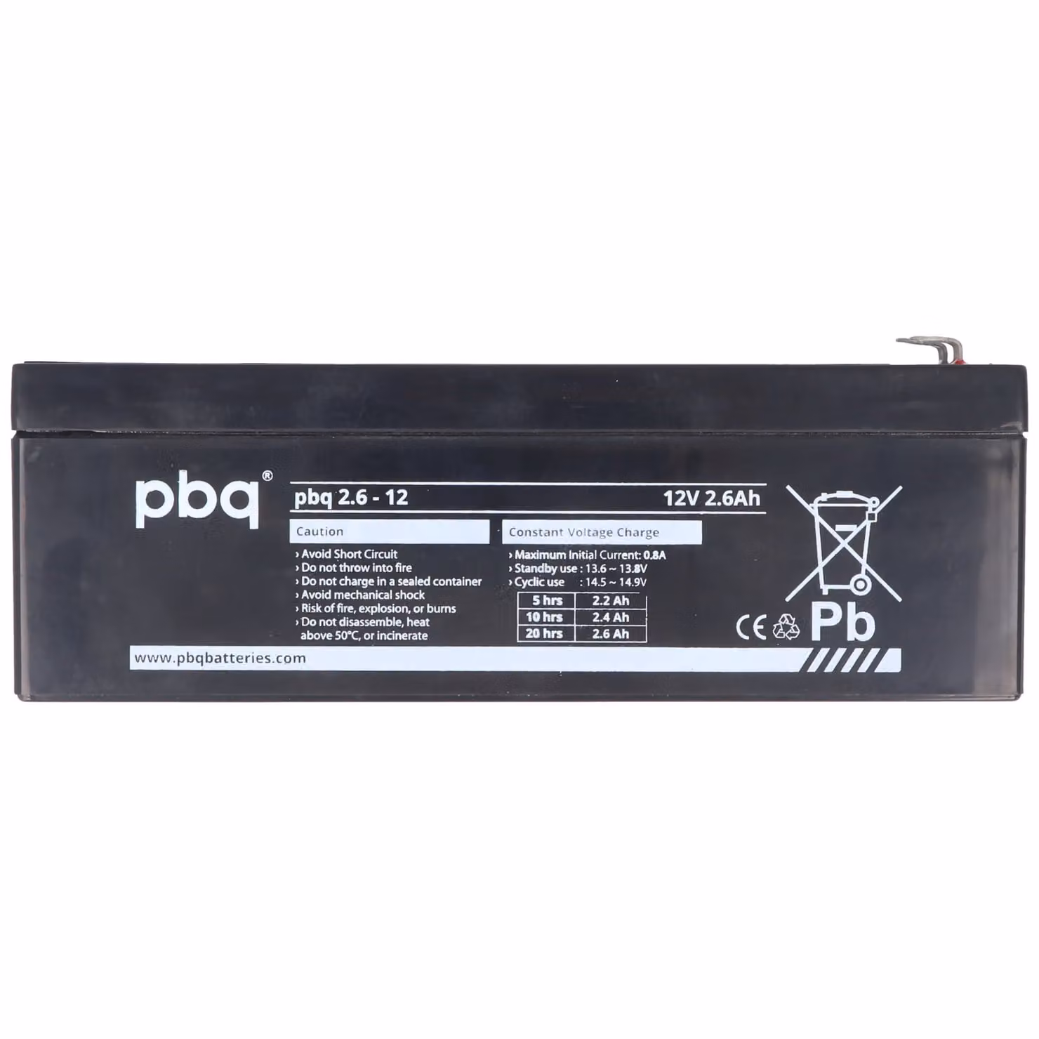 Batteria al piombo PBQ 2,6-12V, 12 V 2,6Ah, dimensioni 178x34x61 mm, compatibile con Alarmguard CJ12-2,6AH