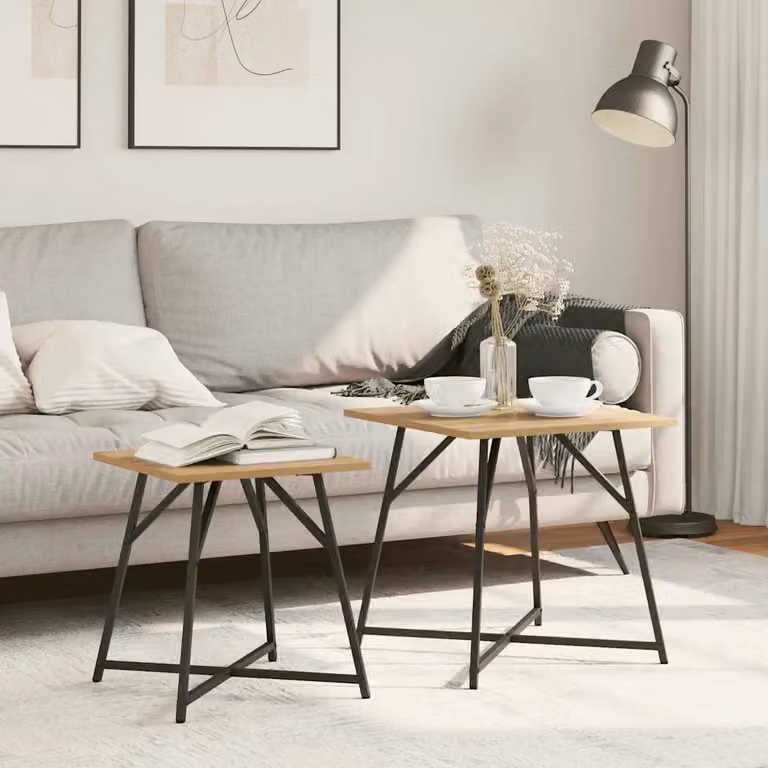 Set di 2 tavolini quadrati vidaXL in stile industriale, colore rovere e nero, L/P/H: 50 x 50 x 50 cm