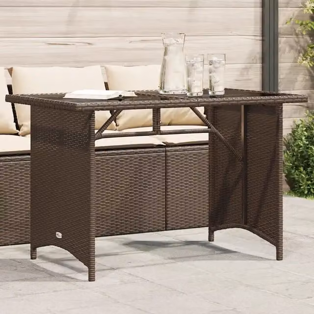 Tavolo da giardino rettangolare vidaXL in polyrattan marrone con piano in vetro