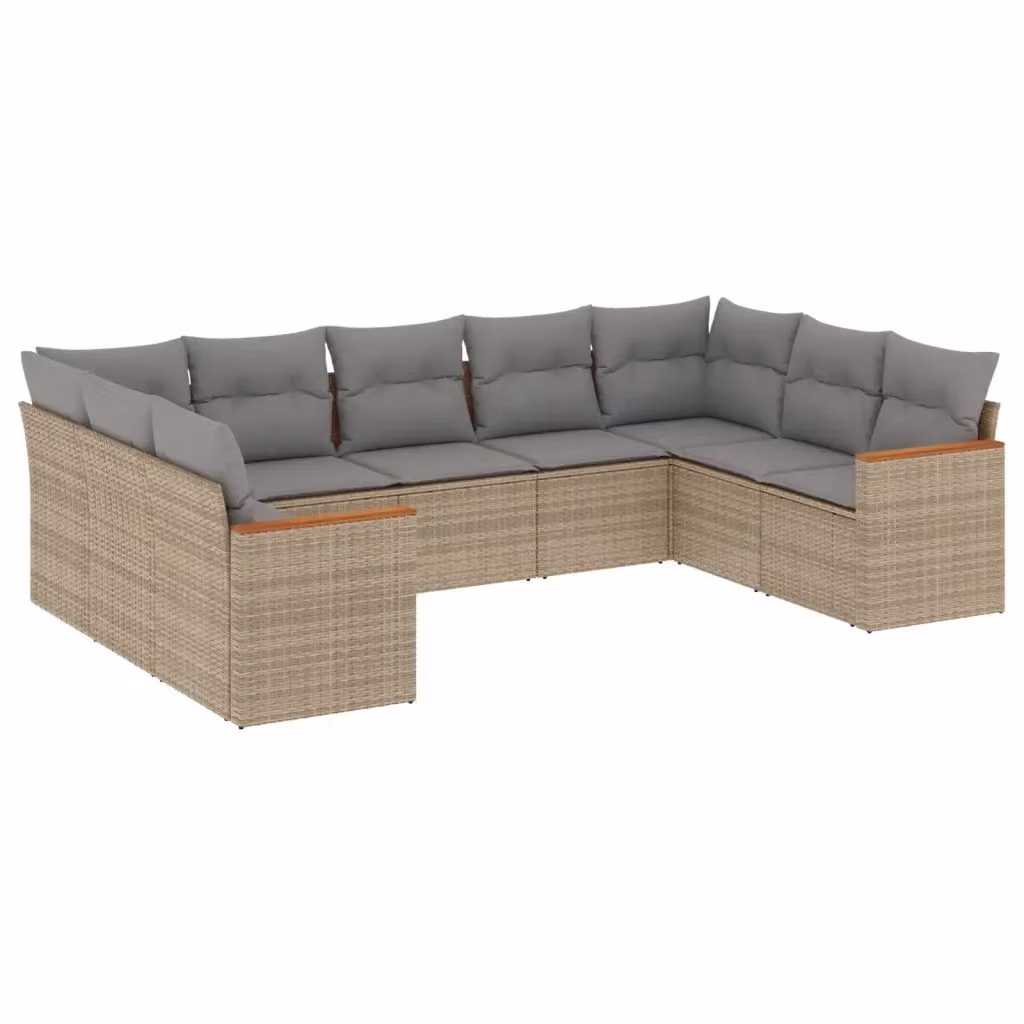 vidaXL Set Divano da Giardino a L 9 pz in Polyrattan con Cuscini Beige e Grigio – 2