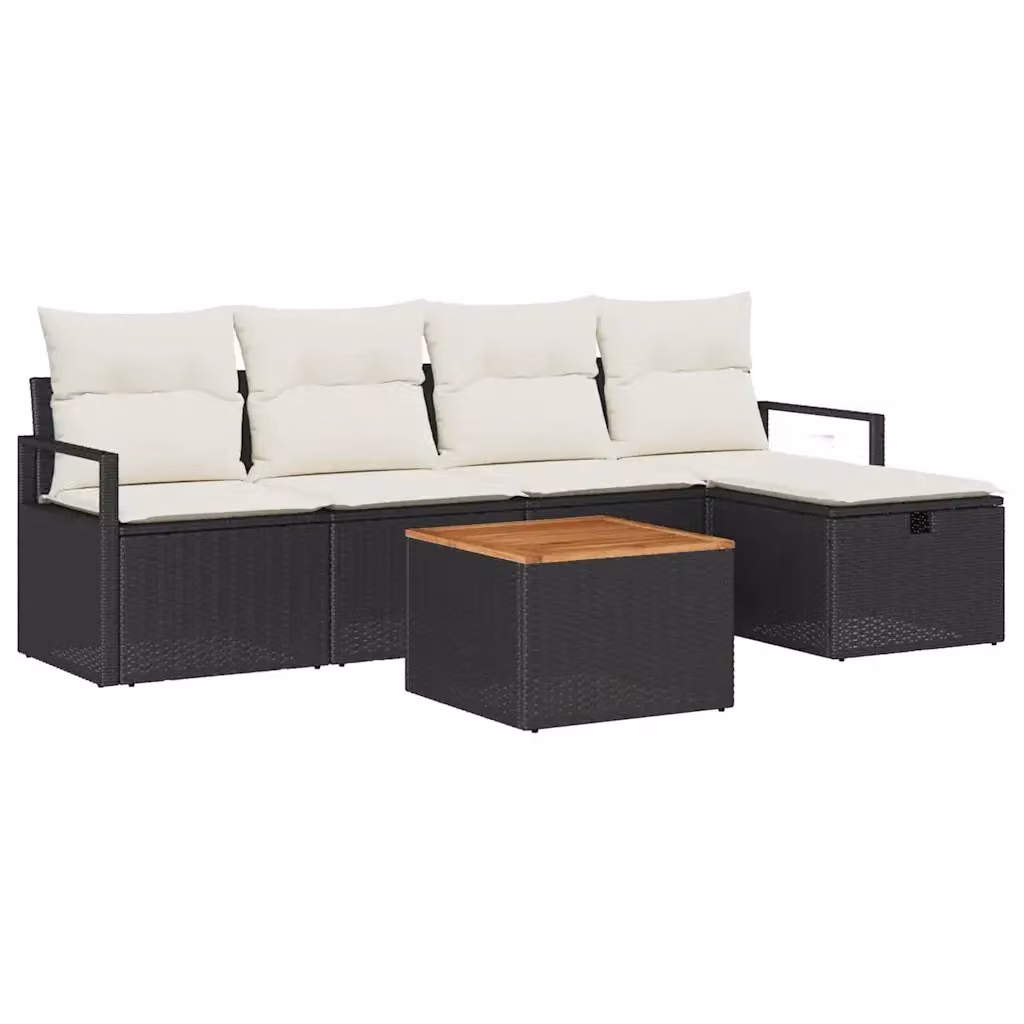 Set Divano da Giardino L-Shape vidaXL 6 Pezzi Nero con Cuscini e Tavolino in Polyrattan e Acciaio – 2