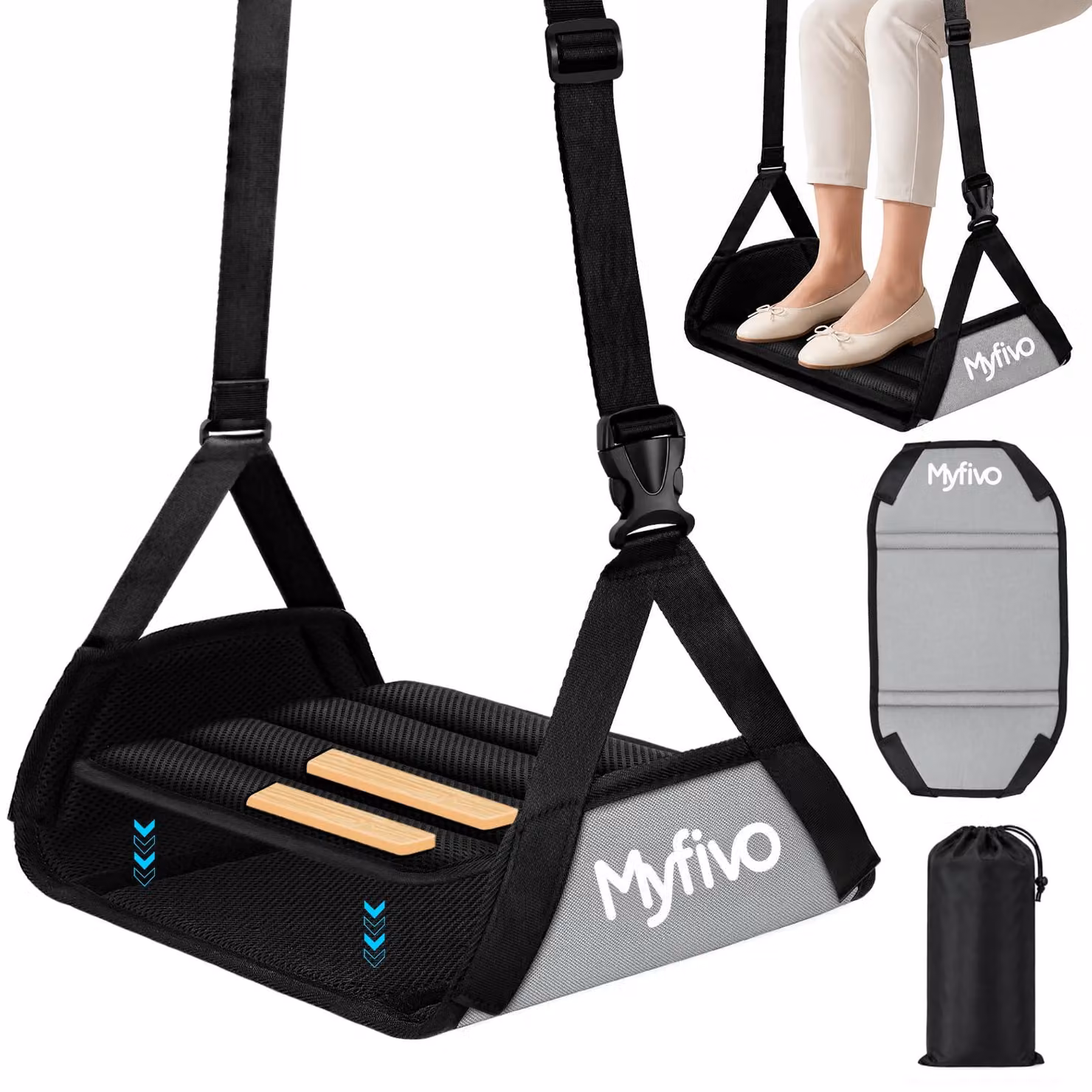 Poggiapiedi regolabile, con imbottitura in memory foam e piano di appoggio in bambù, portatile, antiscivolo, ideale per i viaggi