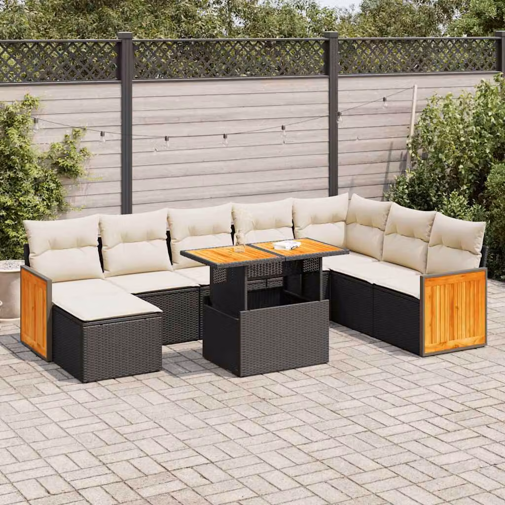 Maison Exclusive - Set Divani da Giardino 9 pz con Cuscini Nero Polyrattan Acacia