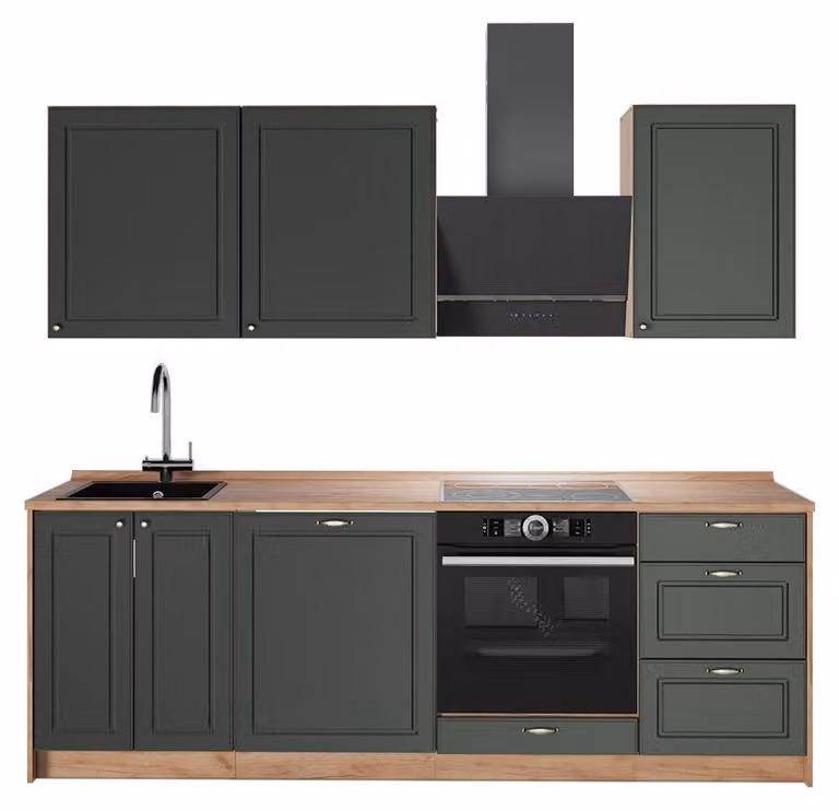 Cucina componibile Vicco Fame-Line Verde-oro rustico/Rovere dorato 230 cm, PL Rovere, Model 63990