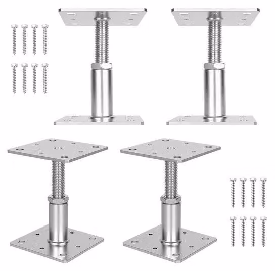 Supporti per pali da giardino regolabili in altezza, argento, 4 pezzi, 90-150 mm