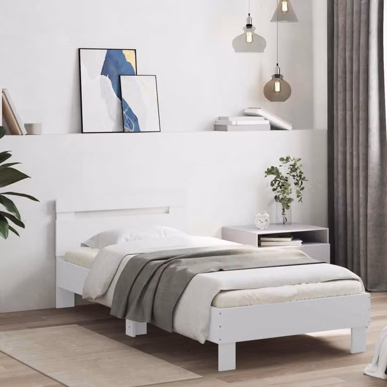 Struttura letto moderna vidaXL in legno ingegnerizzato bianco con illuminazione sottostante e porta USB L/P/H: 200 x 80 x 85 cm