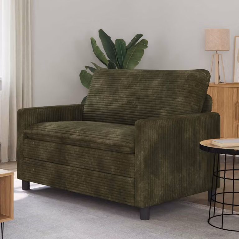Divano moderno vidaXL verde con struttura in metallo e rivestimento in tessuto rimovibile L: 126 cm, P: 81 cm, H: 87,5 cm