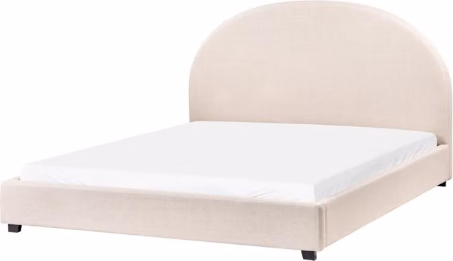 Letto con rete design retrò minimalista tessuto beige chiaro poliestere 160 x 200 cm