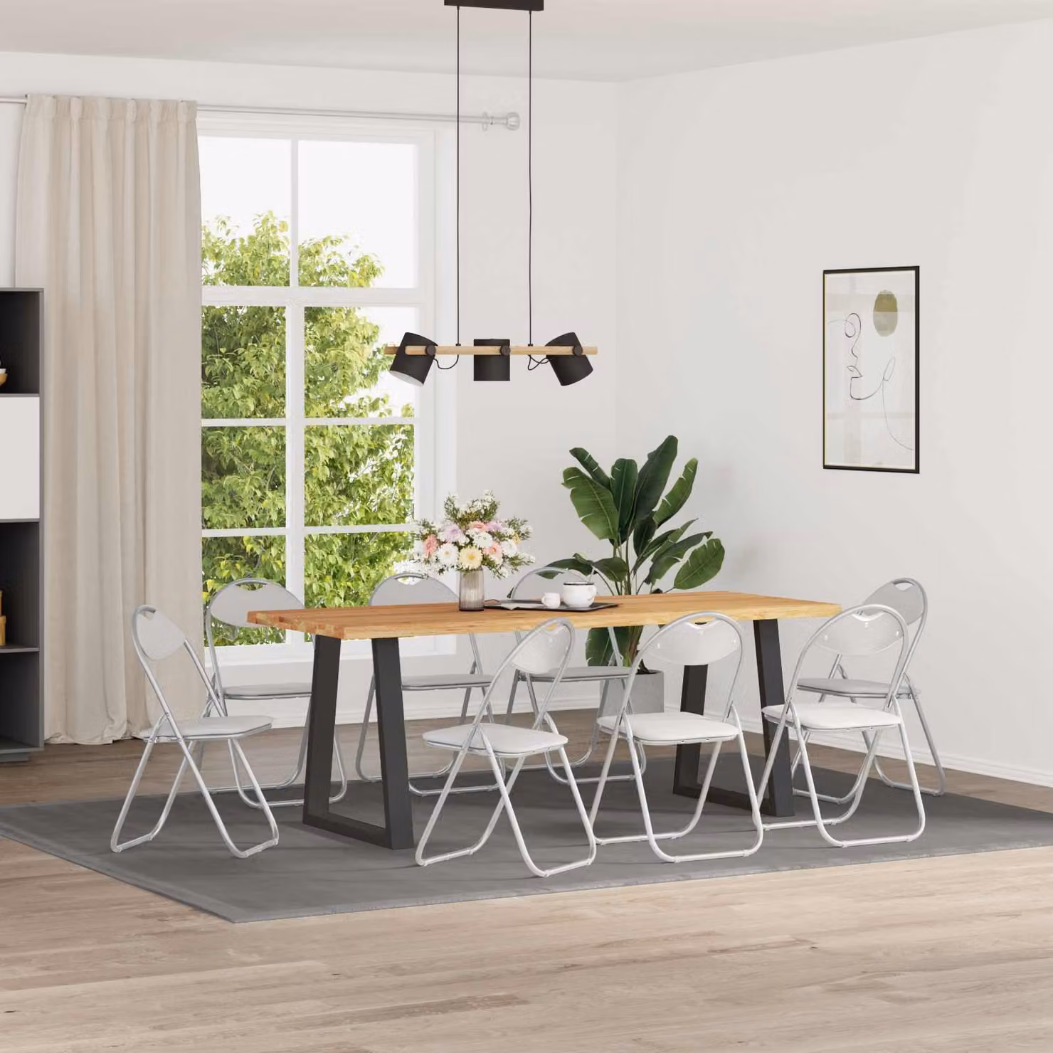 Set di 8 sedie pieghevoli vidaXL in pelle sintetica, bianco e grigio