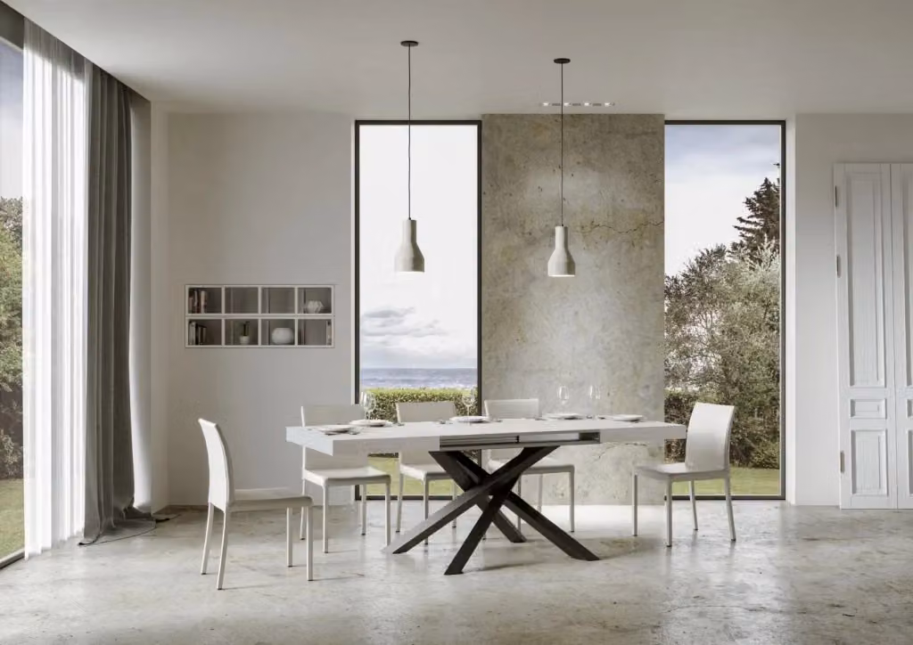 Tavolo allungabile moderno Bs Com in bianco frassino con telaio antracite L/P/H: 224 x 120 x 77 cm (estendibile a 90 cm) – 2
