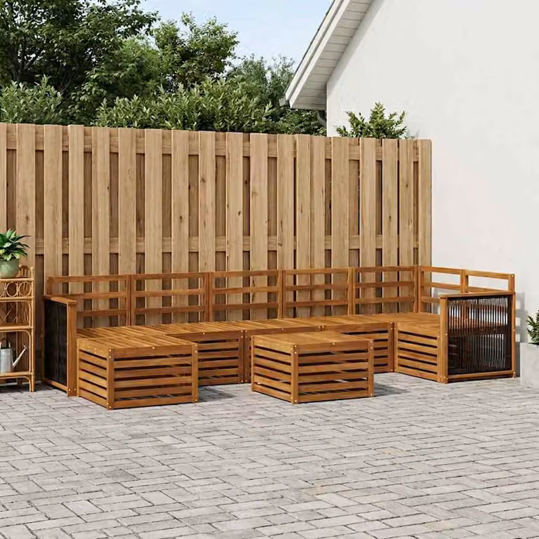 Set di divani da esterno vidaXL 7 pz in legno di acacia massello colore marrone naturale