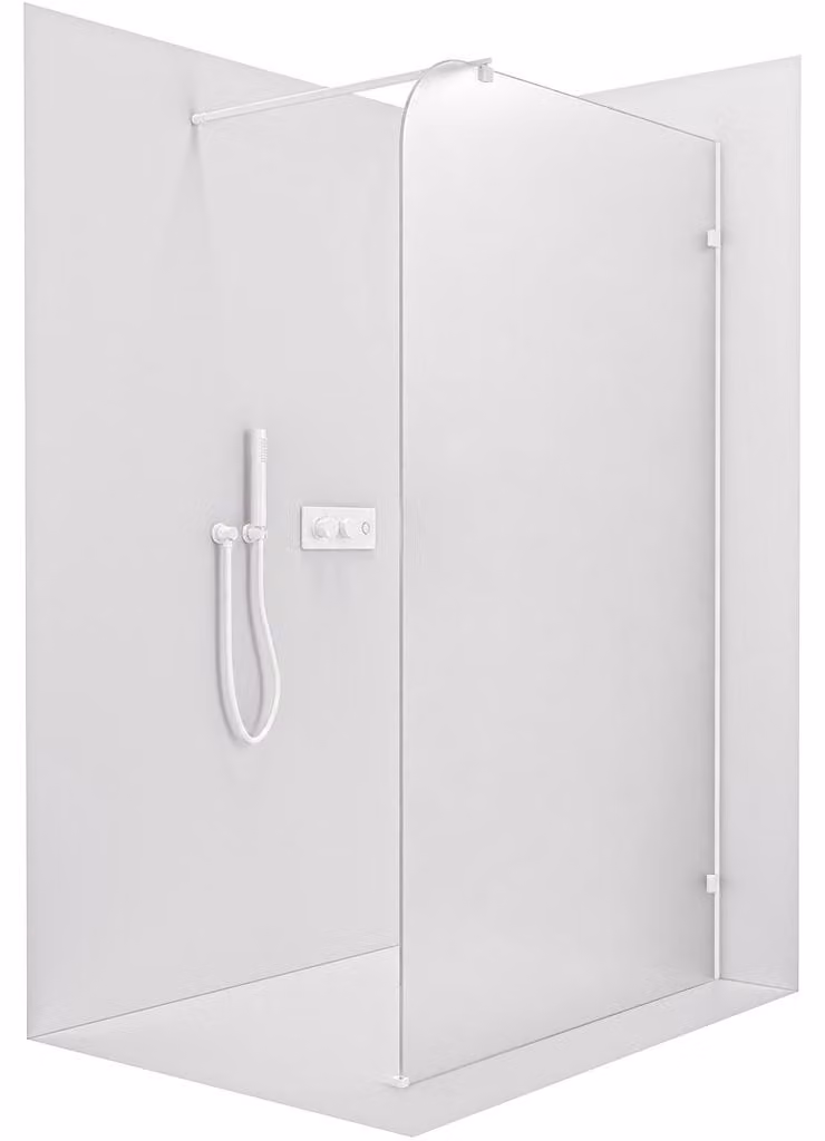 Pannello doccia walk-in Orbis Round - Lato destro - 8 mm - montante rotondo - bianco opaco, vetro satinato - 130x200 cm