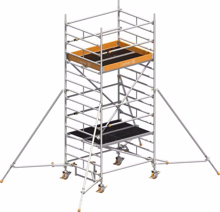 Ponteggio mobile Layher Uni Kompakt P2 con parapetto Uni Telegeländer e montanti estensibili 5,20 m AH