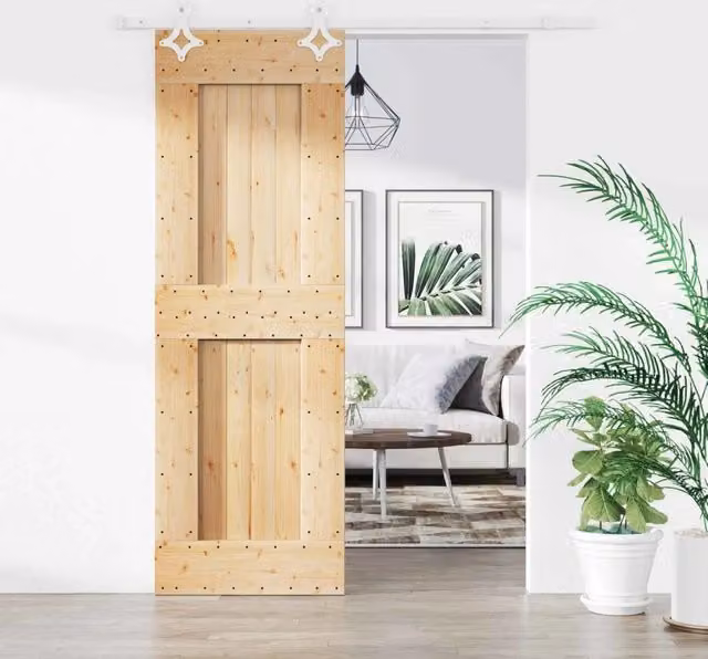 Porta scorrevole moderna vidaXL in legno di pino e metallo, colore bianco, L: 70 cm, H: 210 cm