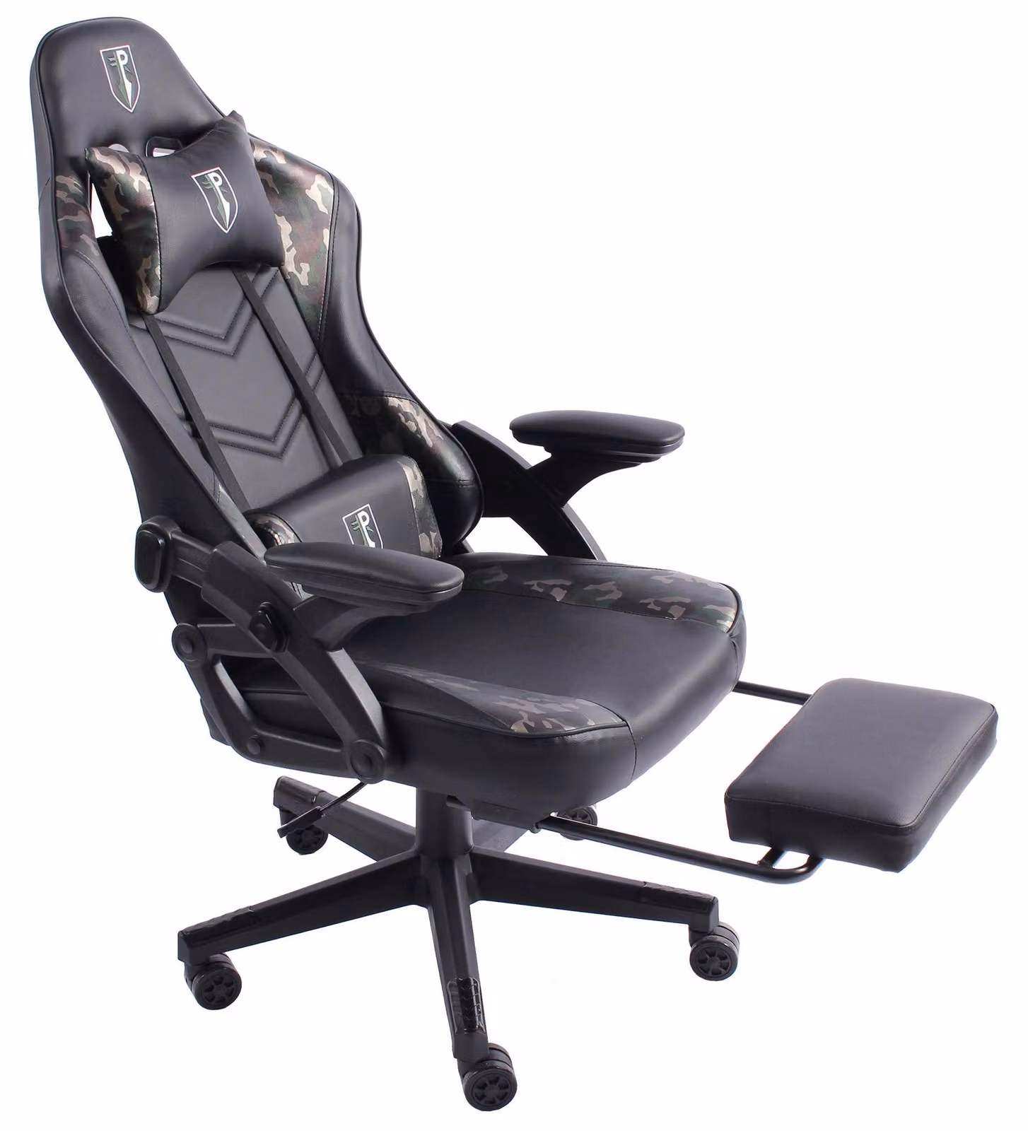 Sedia da gaming dal design moderno ispirato alle auto da corsa, con poggiapiedi estensibile. Sedia da gaming con braccioli regolabili, sedia ergonomica da scrivania con cuscini di supporto extra. Colore: nero/verde militare