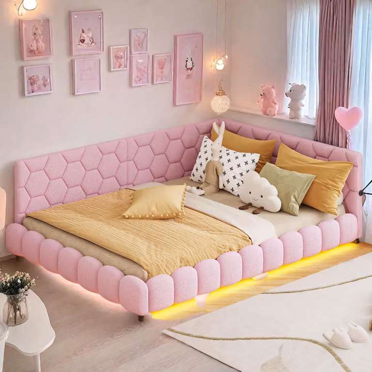 Divano letto 140*200cm, luce ambiente a 16 colori, porta USB, rosa