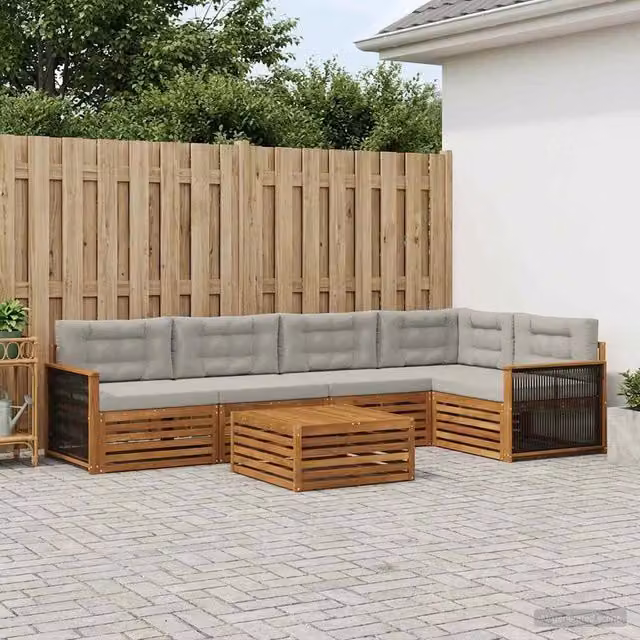 Set di divani da esterno 6 pz Naturale e Grigio Chiaro 3383384