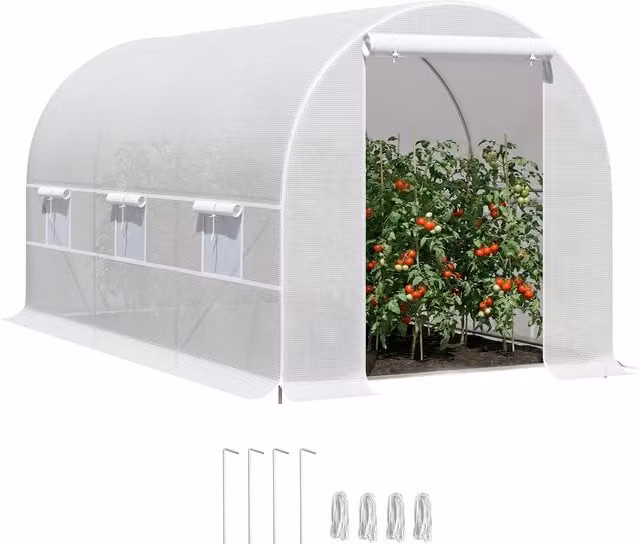Outsunny Serra da Giardino a Tunnel Verde con Porta e 6 Finestre Avvolgibili Anti-Raggi UV, L: 4 m, P: 2 m, H: 2 m
