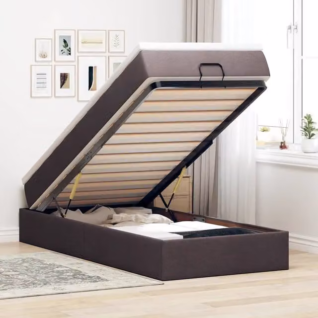Letto con contenitore a sollevamento vidaXL in tessuto con materasso L: 100 cm, P: 200 cm, H: 23,5 cm, disponibile in marrone, bianco o grigio