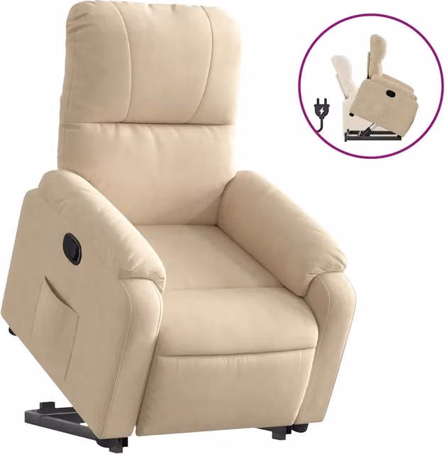 Poltrona | Sedia Relax Alzapersona Reclinabile Crema in Tessuto Microfibra