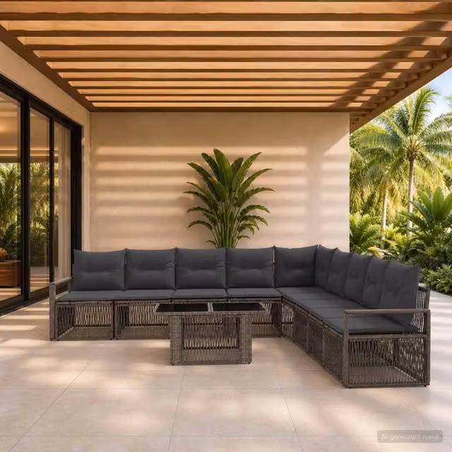 Set Divano da Giardino 10 pz Grigio e Grigio Scuro polyrattan 3437108