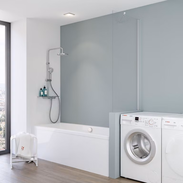 Attacco fisso per vasca Schulte, vetro di sicurezza ESG chiaro da 5 mm, dimensioni: 70 x 140 cm, colore profilo: alluminio naturale