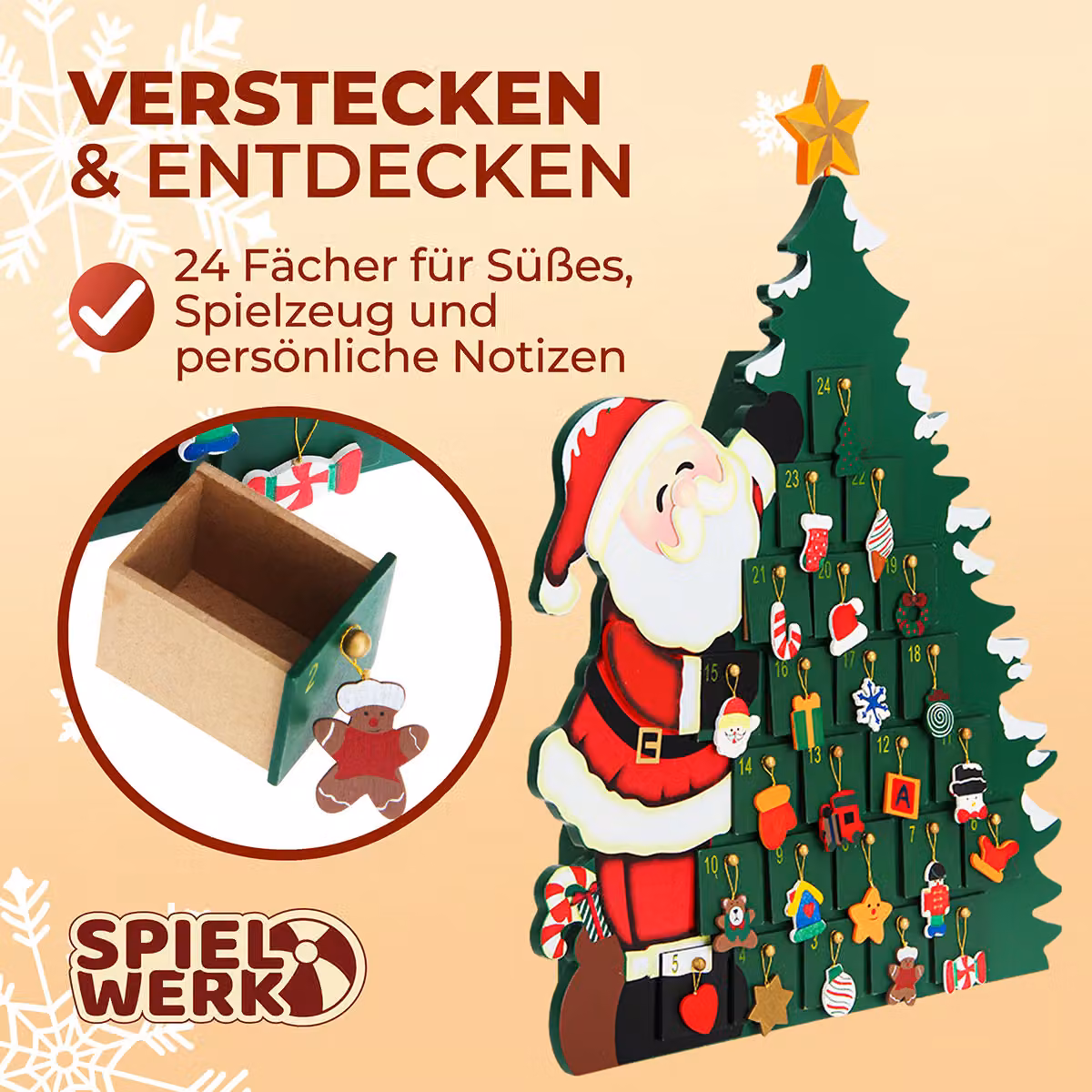 Calendario dell'avvento da riempire Babbo Natale Spielwerk in legno multicolore L: 39,0 cm, P: 6,0 cm, H: 52,0 cm – 3