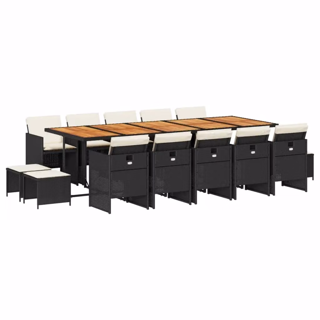 Set da pranzo da giardino vidaXL in polyrattan e legno di acacia nero con 15 pezzi e cuscini – 2