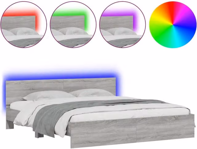 Letto matrimoniale | Letto per adulti | Giroletto con Testiera e LED Grigio Sonoma 180x200 cm