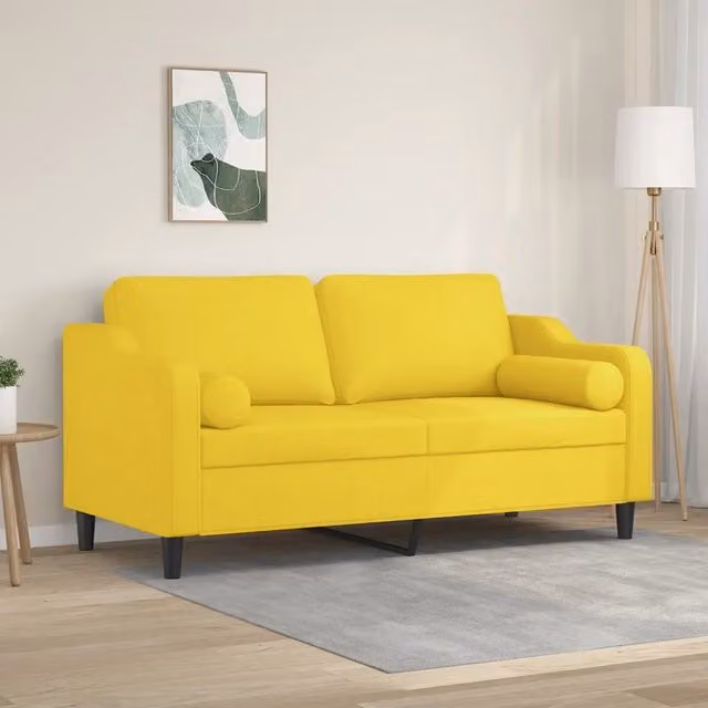 Divano a 2 posti moderno vidaXL in tessuto giallo con cuscini e coperture rimovibili