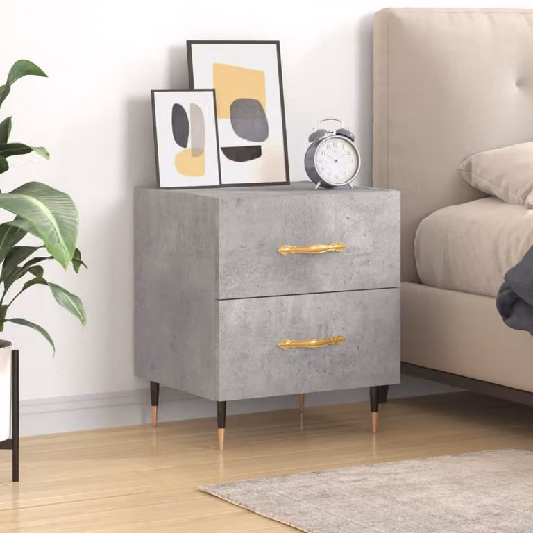 Comodino moderno vidaXL in legno e metallo, colore grigio cemento, L 40 cm x P 35 cm x H 47,5 cm