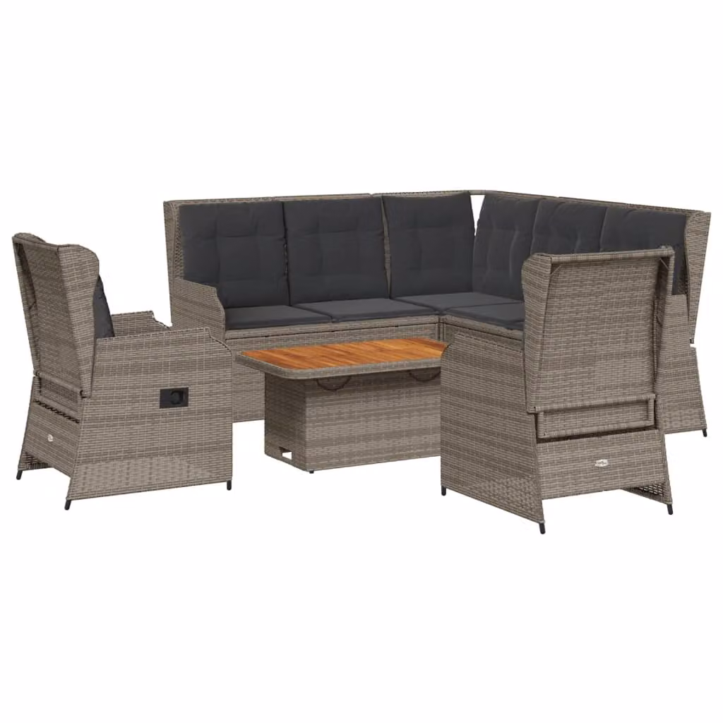 set 6 pezzi da giardino con cuscini in poly rattan grigio