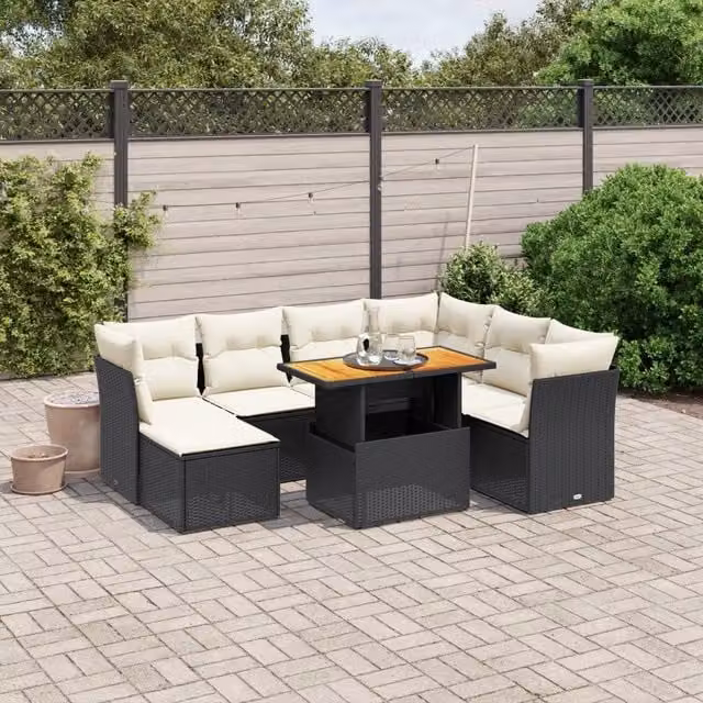 Set Divani da Giardino con Cuscini 8 pz Nero in Polyrattan 3275492