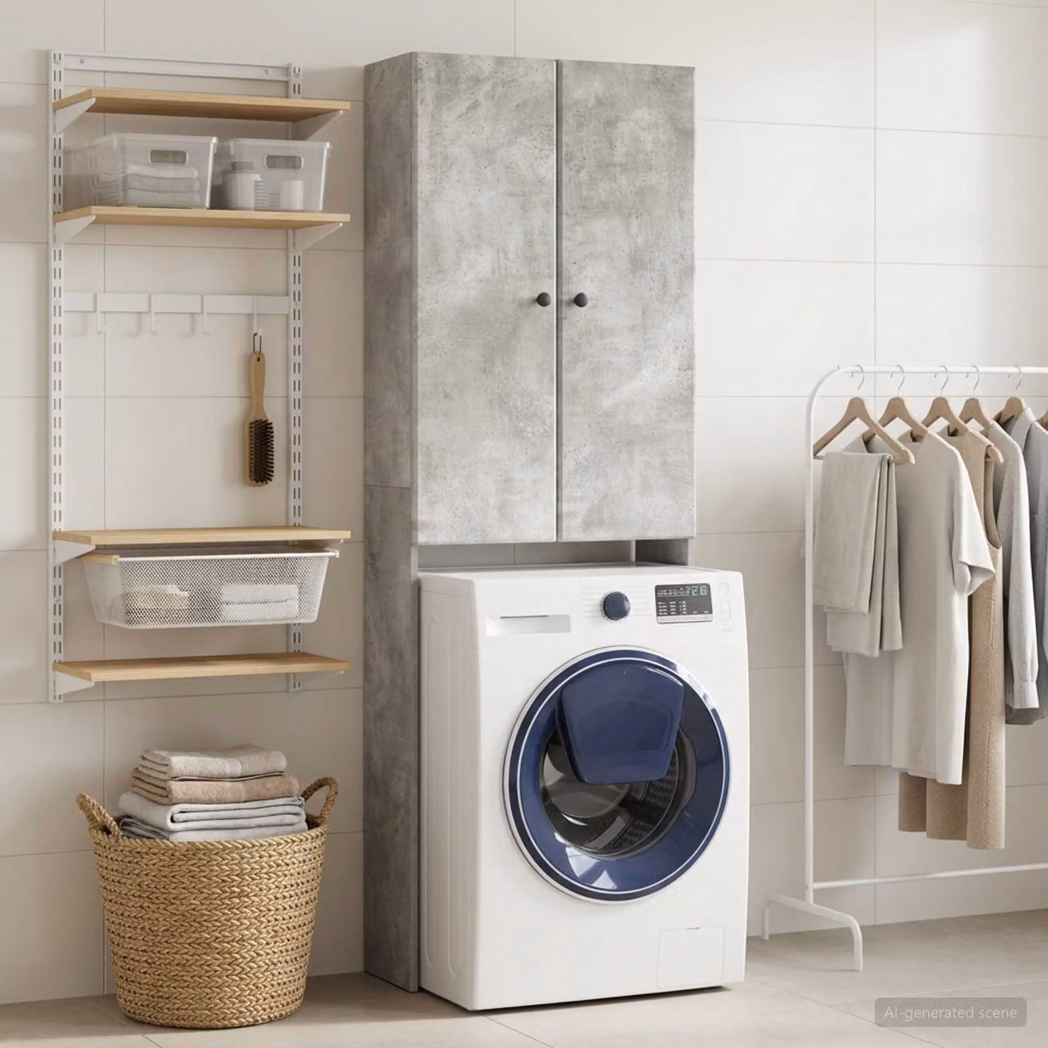 Mobile Bagno vidaXL BREDA Grigio Cemento e Nero, L: 66 cm, P: 25,5 cm, H: 190 cm