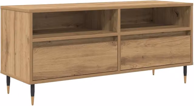 Mobile TV contemporaneo con cassetto e ripiani 100 x 34,5 x 44,5 cm finitura rovere ingegnerizzato realizzato artigianalmente 02_0052743