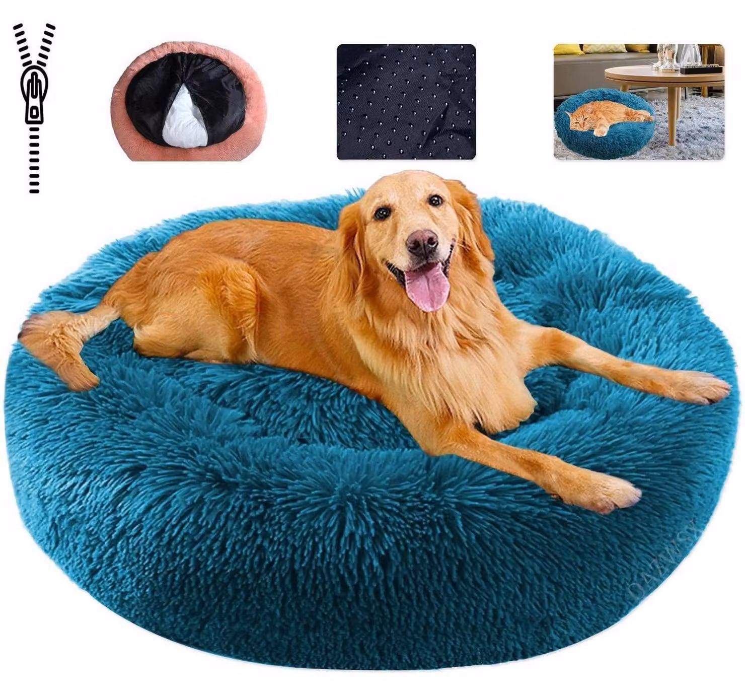 Cuccia per animali domestici, morbida, lavabile, rilassante, colore ciano, taglia M (60 cm)