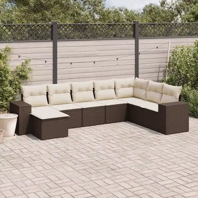Set Divani da Giardino 8 pz con Cuscini Marrone in Polyrattan 3255300