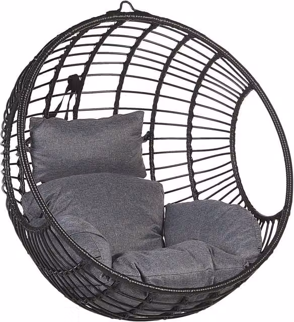 Sedia sospesa a cestino BELIANI in rattan e metallo con cuscini in tessuto resistente UV, stile Boho, colore nero e grigio