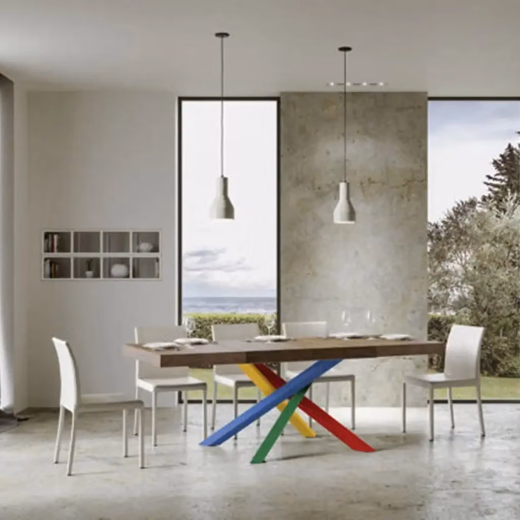 Tavolo allungabile Itamoby Volantis Premium moderno in noce con gambe multicolore L: 140-400 cm, P: 90 cm – 2