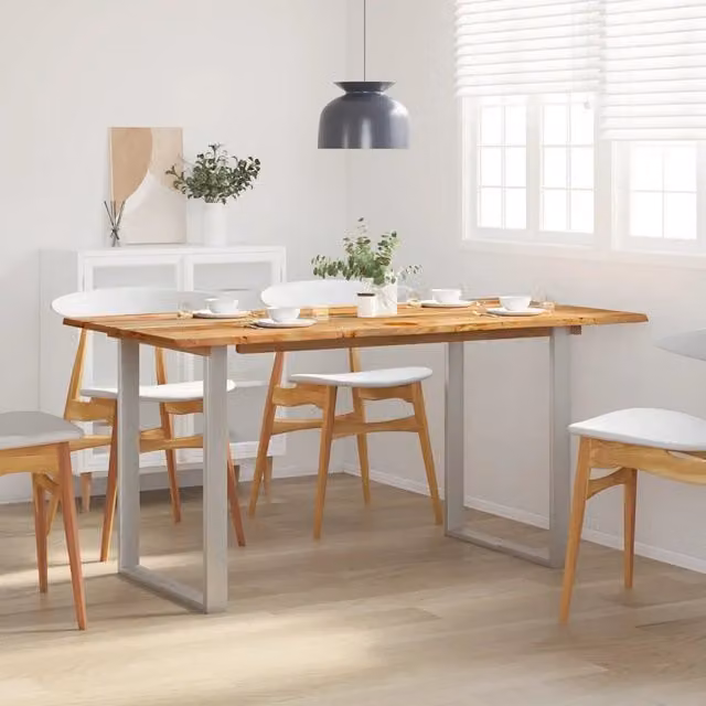 Tavolo da Pranzo Rettangolare in Legno di Acacia e Metallo Stile Industrial vidaXL L: 154 cm, P: 80 cm, H: 76 cm, Marrone e Argento – 1
