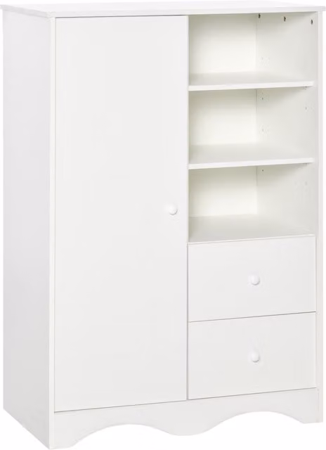 Armadio Moderno Aosom con Ante, 5 Ripiani, 3 Nicchie e 2 Cassetti, Bianco, L: 85,7 cm, P: 49,2 cm, H: 123,8 cm – 1
