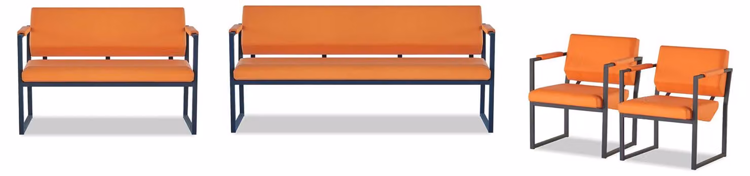 Orange Kunstleder Arbeitszimmer Möbel 3-Sitzer Zweisitzer 2x Sessel