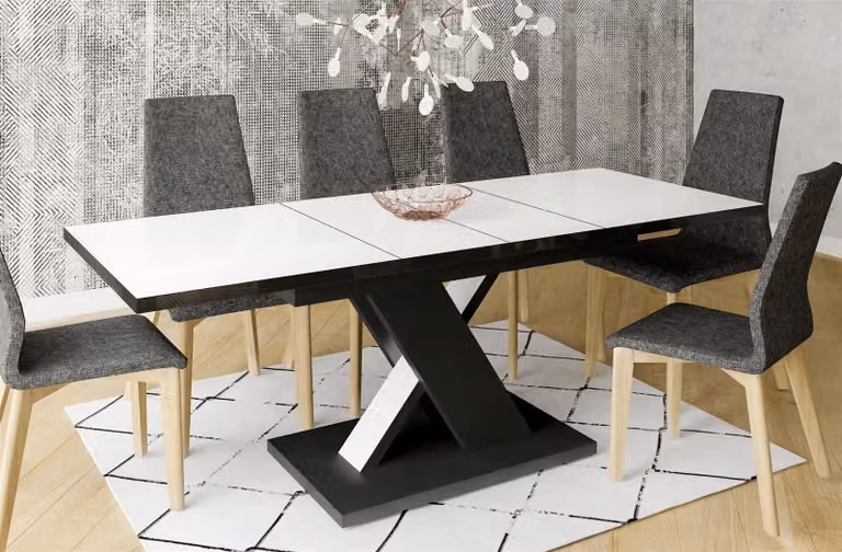 Tavolo da pranzo Endo-Möbel Next 140cm - 220cm allungabile bianco lucido con tavolo da cucina nero