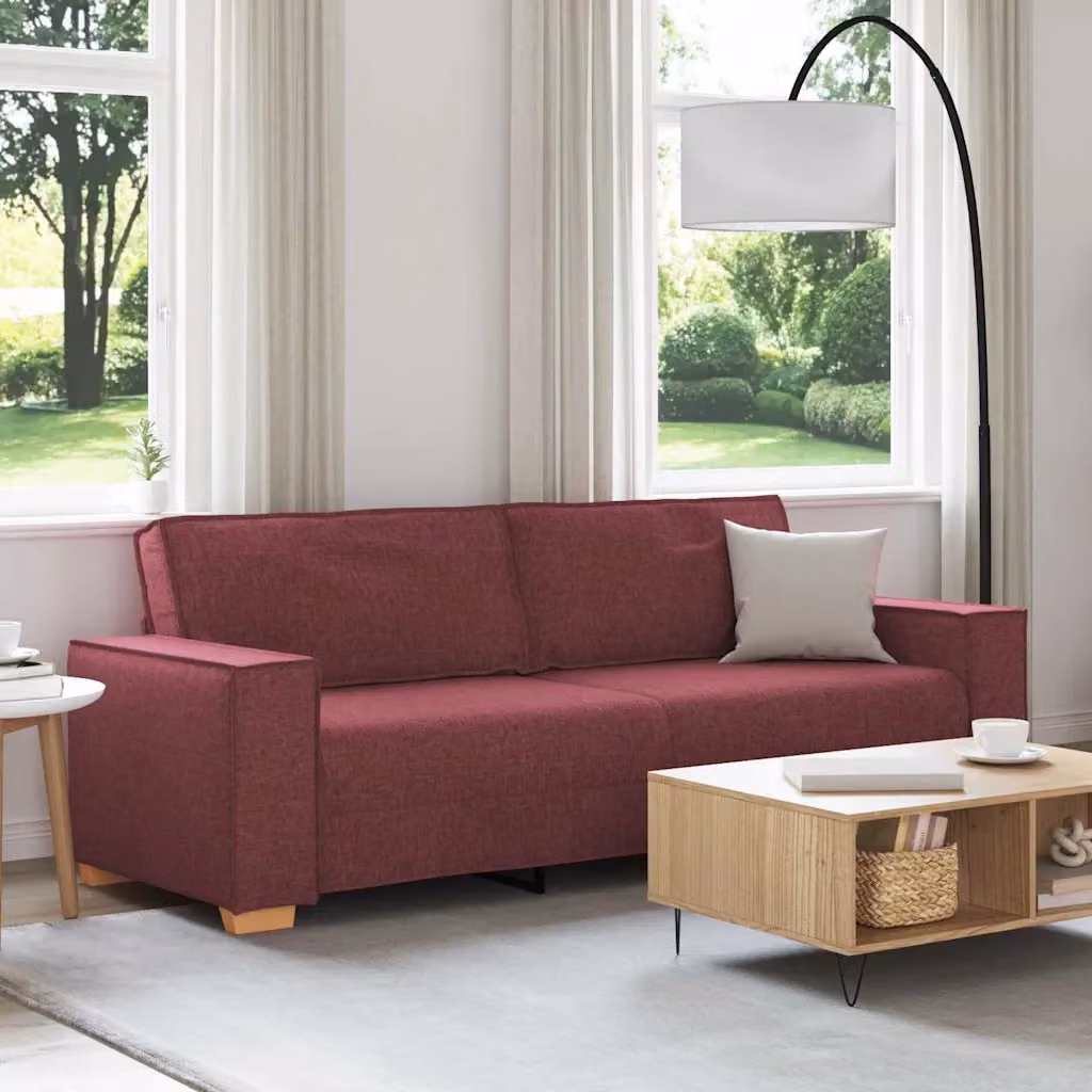 Divano a 3 posti moderno vidaXL in tessuto rosso con struttura in legno e metallo L: 220 cm, P: 84 cm, H: 78 cm