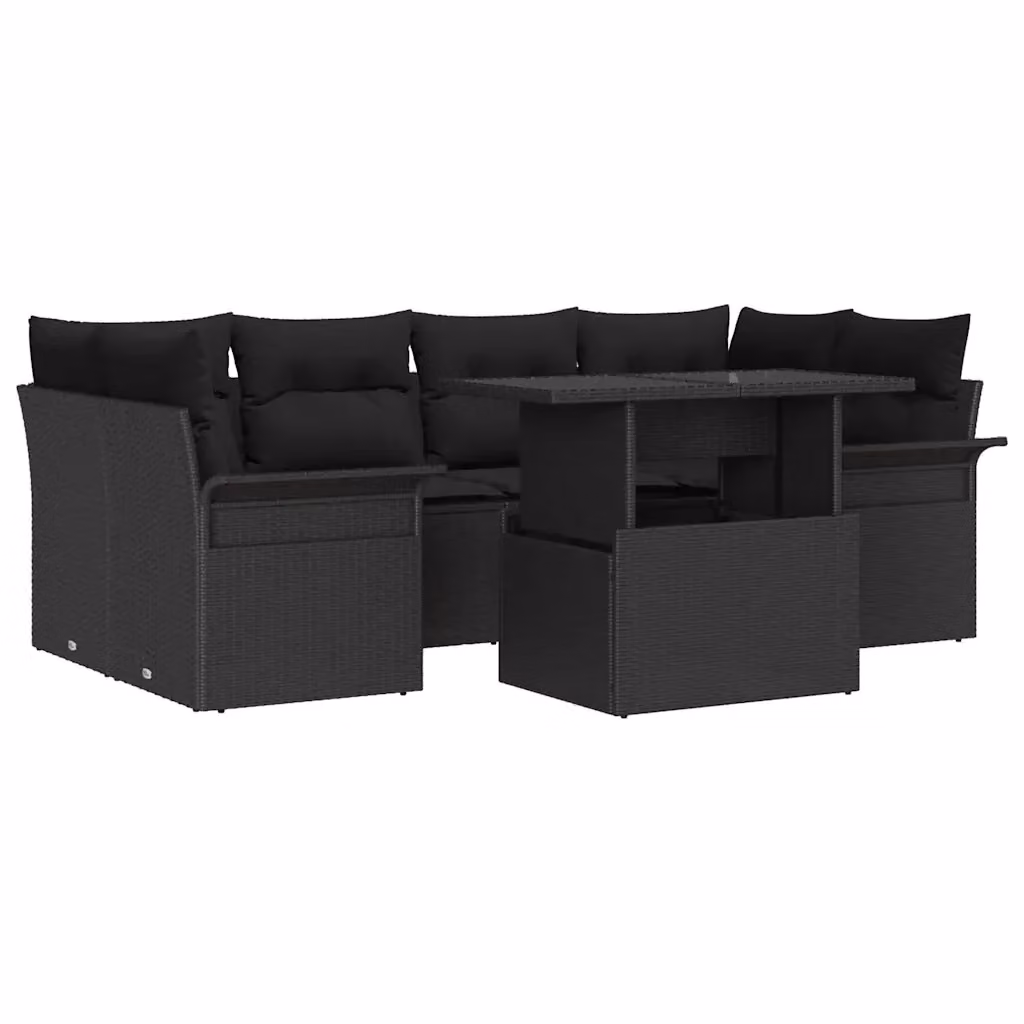 Set Divano da Giardino a L vidaXL 7 Pezzi Nero con Cuscini e Tavolino in Polyrattan e Acciaio – 2