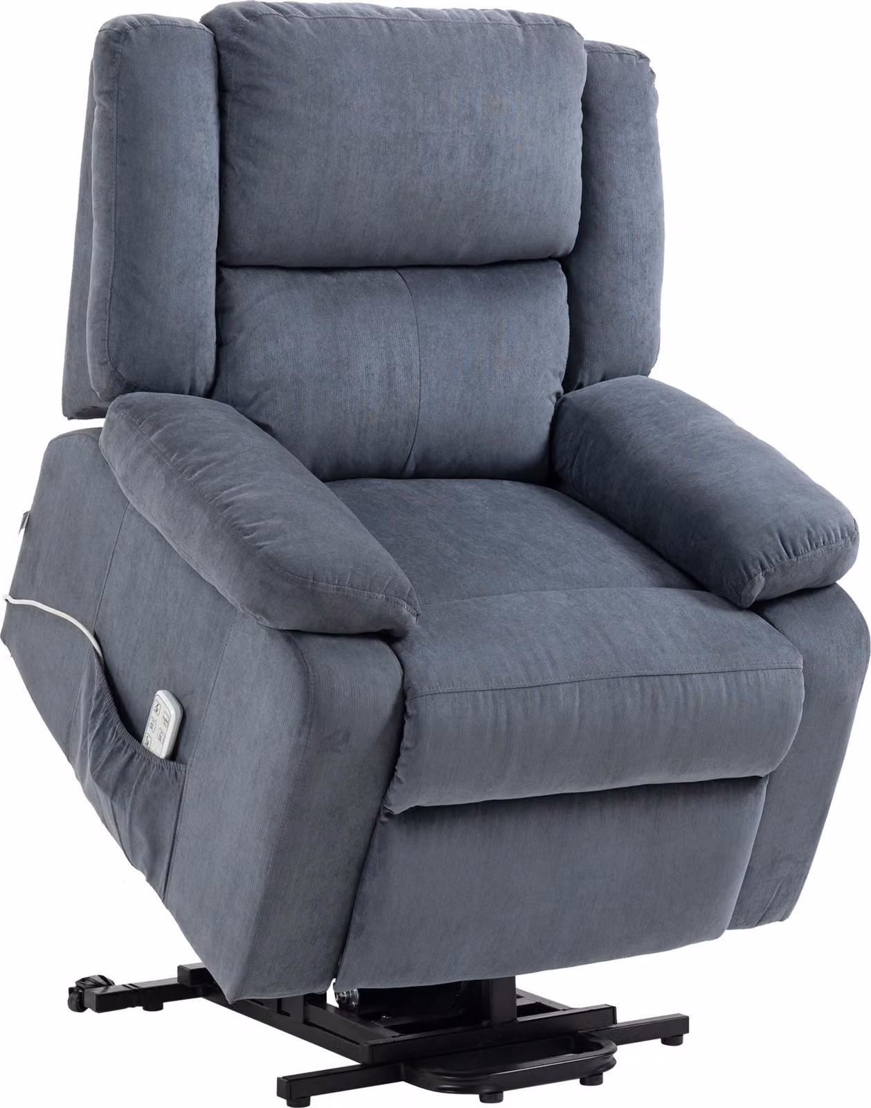 Poltrona alzapersona, poltrona relax, con funzione reclinabile, telecomando, effetto velluto, grigio, 92 x 93 x 105 cm