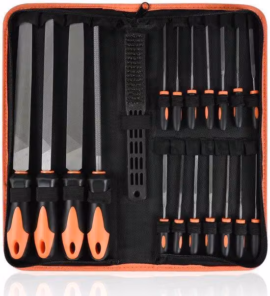 Set di 19 lime Unyqoos® per legno e metallo – acciaio legato forgiato T12, include custodia, impugnature antiscivolo, dimensioni 315/145 mm