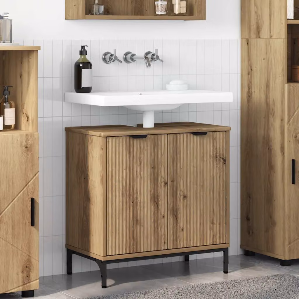 Armadio per lavabo da bagno moderno vidaXL in rovere marrone con ante a battente